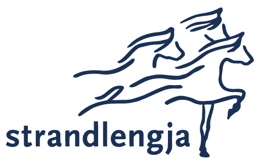 Het logo van onze ijslandervereniging met hierin ijslandse paarden en de golven van de zee.